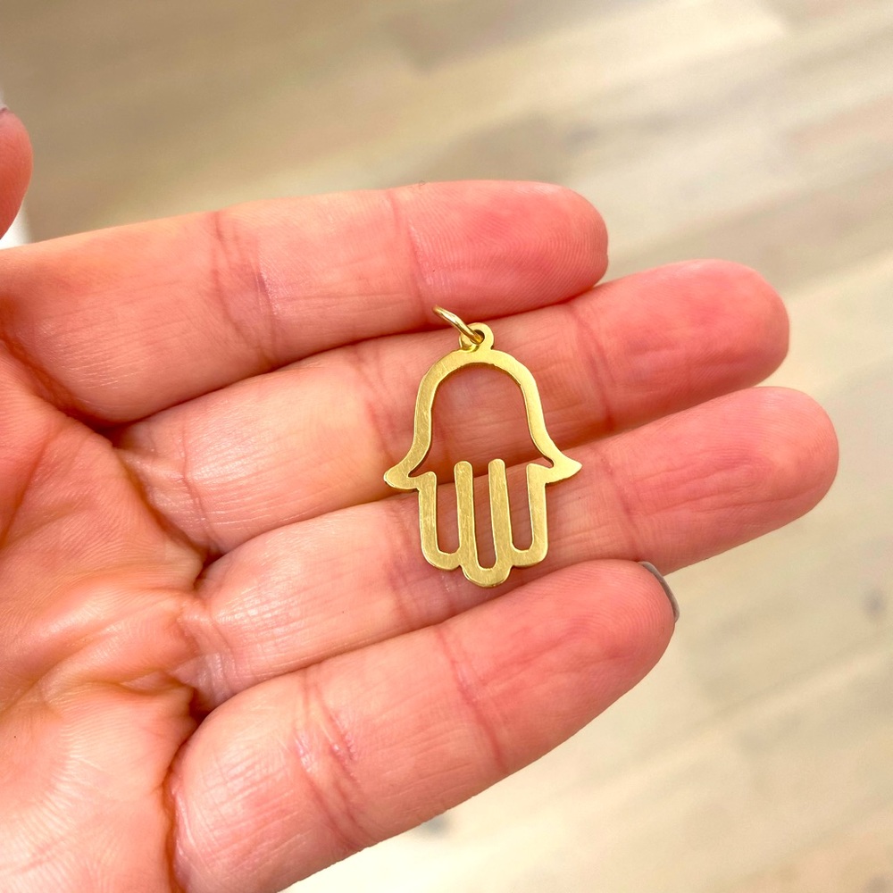 Open Heart Hamsa Pendant 14karat yellow gold